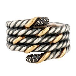 DAVID YURMAN 18K YELLOW GOLD & STERLING SILVER DIAMOND TWO-TONE CABLE BAND RING